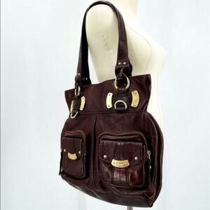 BMakowsky Large brown leather purse double strap shoulder BoxY